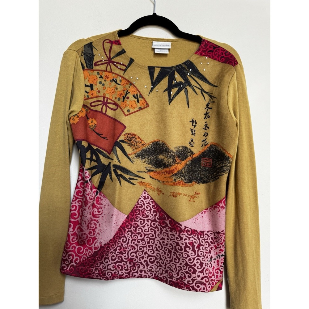 Vintage‎ Y2K 90s Pierre Cardin Top S Artsy Crystal Embellished Asian Grunge - Picture 8 of 16